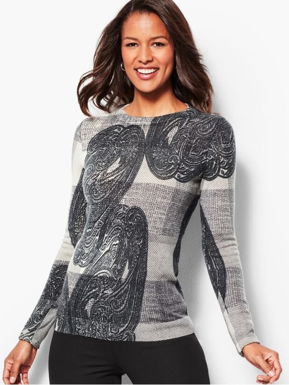 Talbots 100% Cashmere Paisley  Long Sleeved Sweater Size Large
